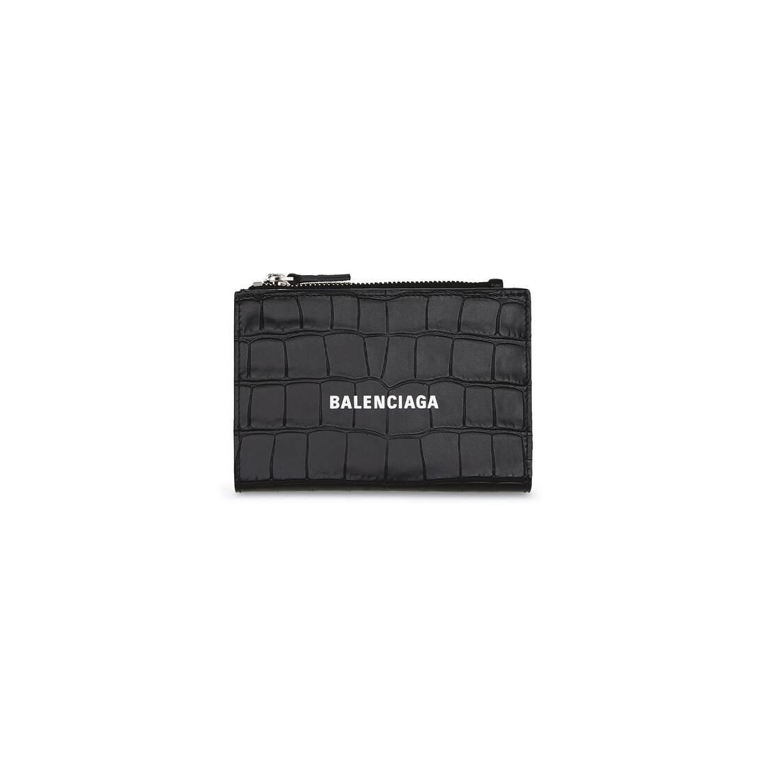 Balenciaga Cash Card Holder Crocodile Embossed Black