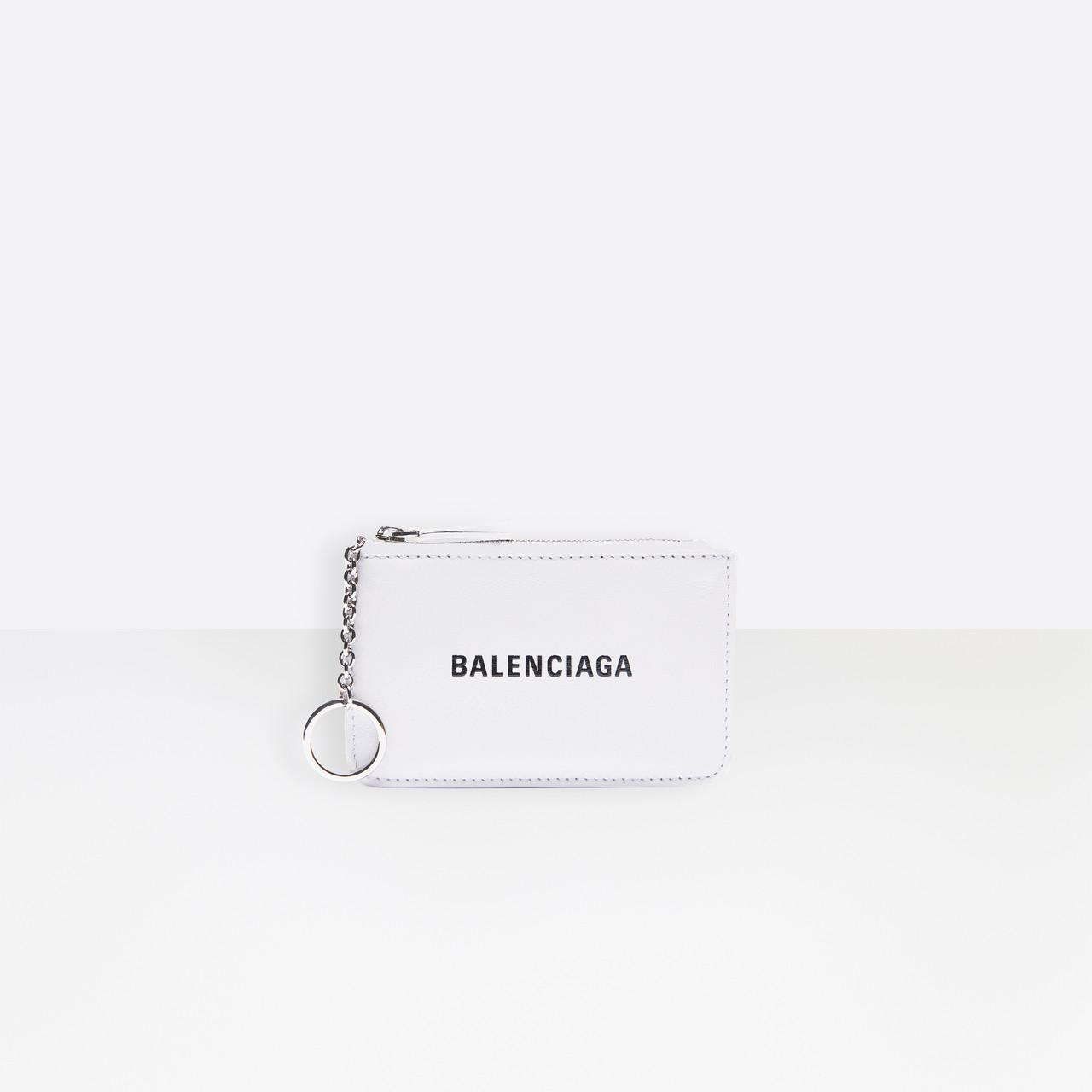 Balenciaga Leather Everyday Key And Coin Purse in White / Black 