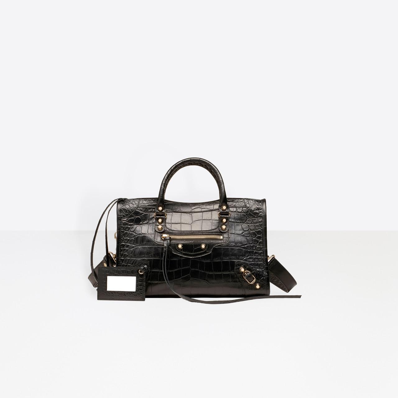 Balenciaga Leather Croc-effect City S in Black - Lyst