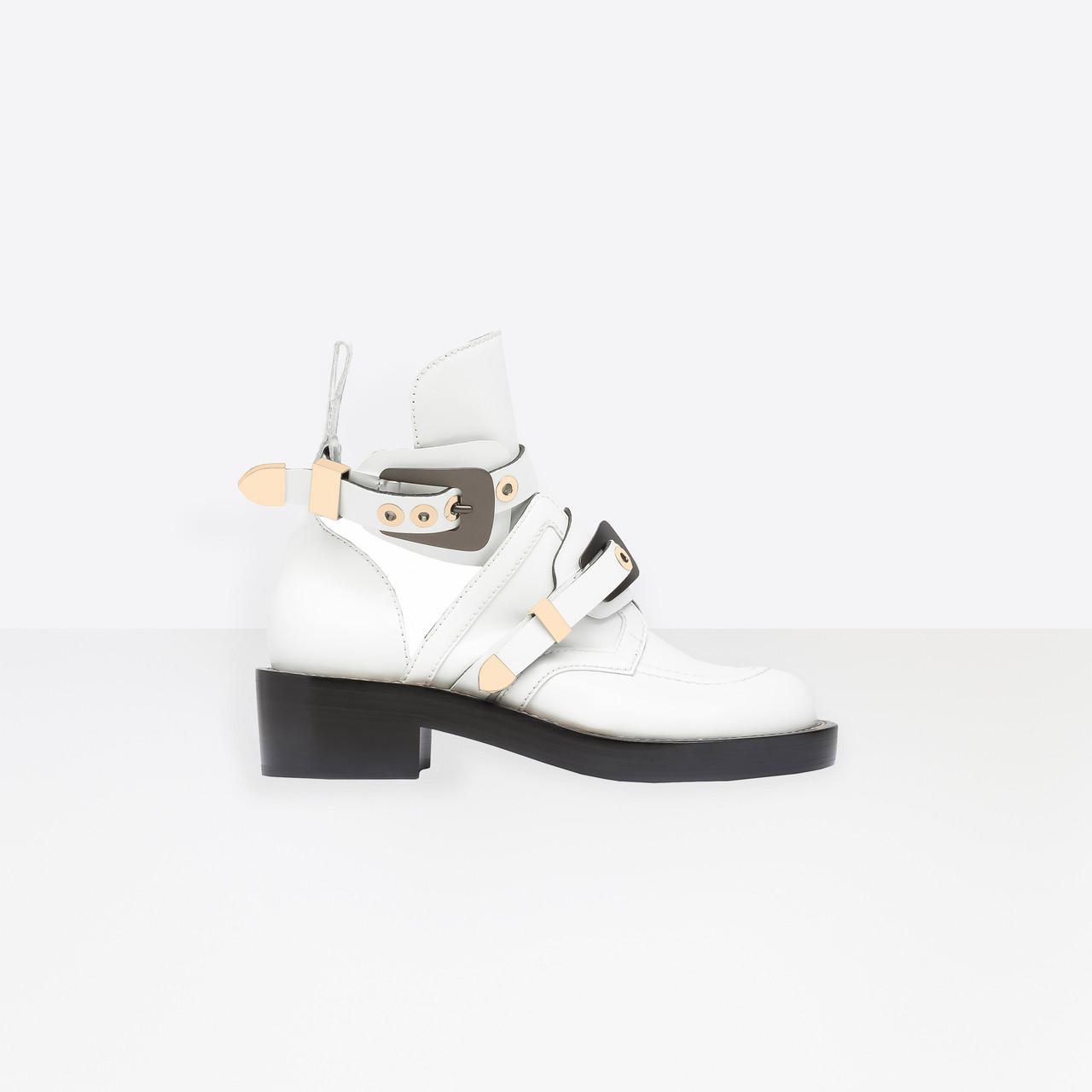 Balenciaga Leather Cutout Buckle Boot in White - Lyst