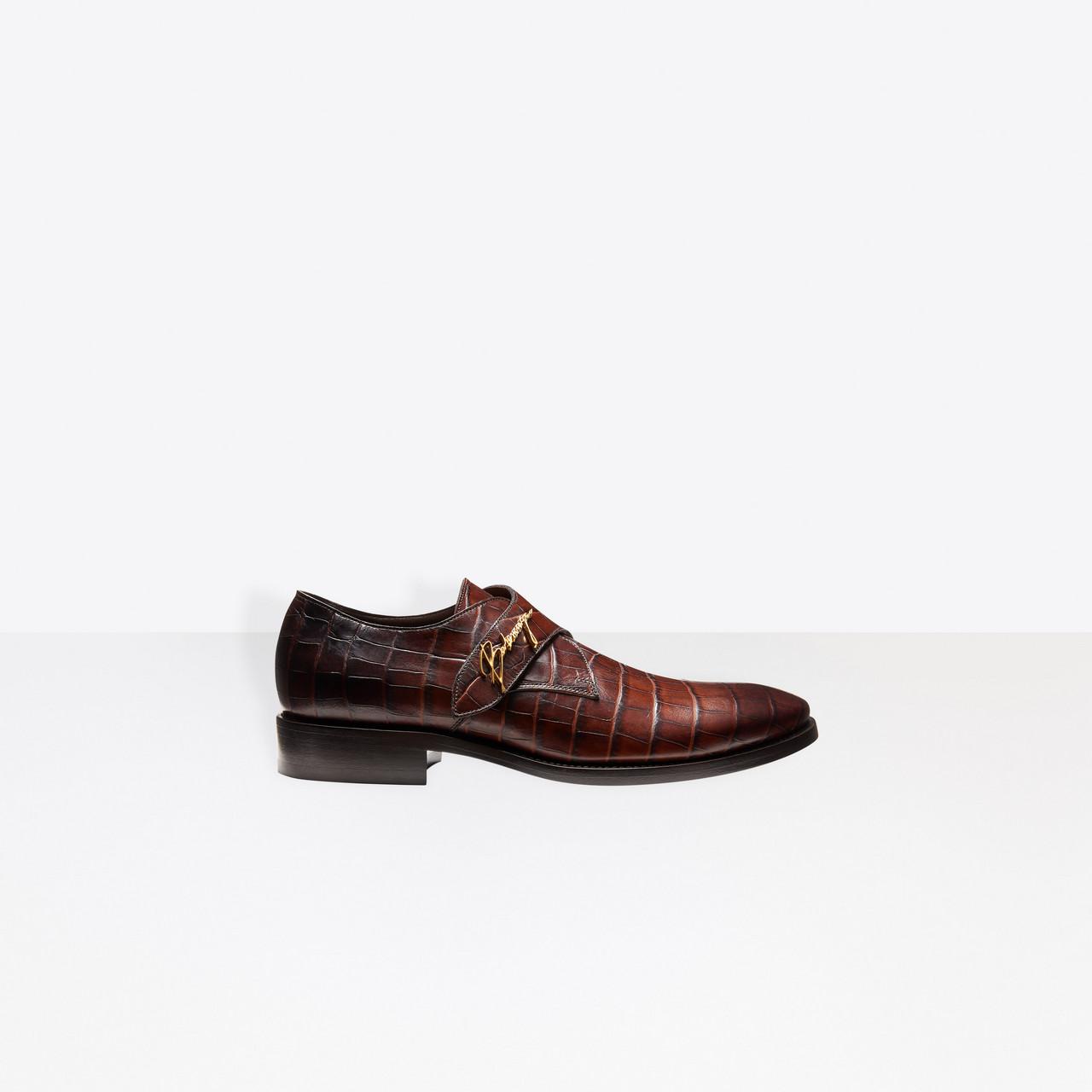 Balenciaga Crocodile Effect Leather Derby Shoes in Brown for Men