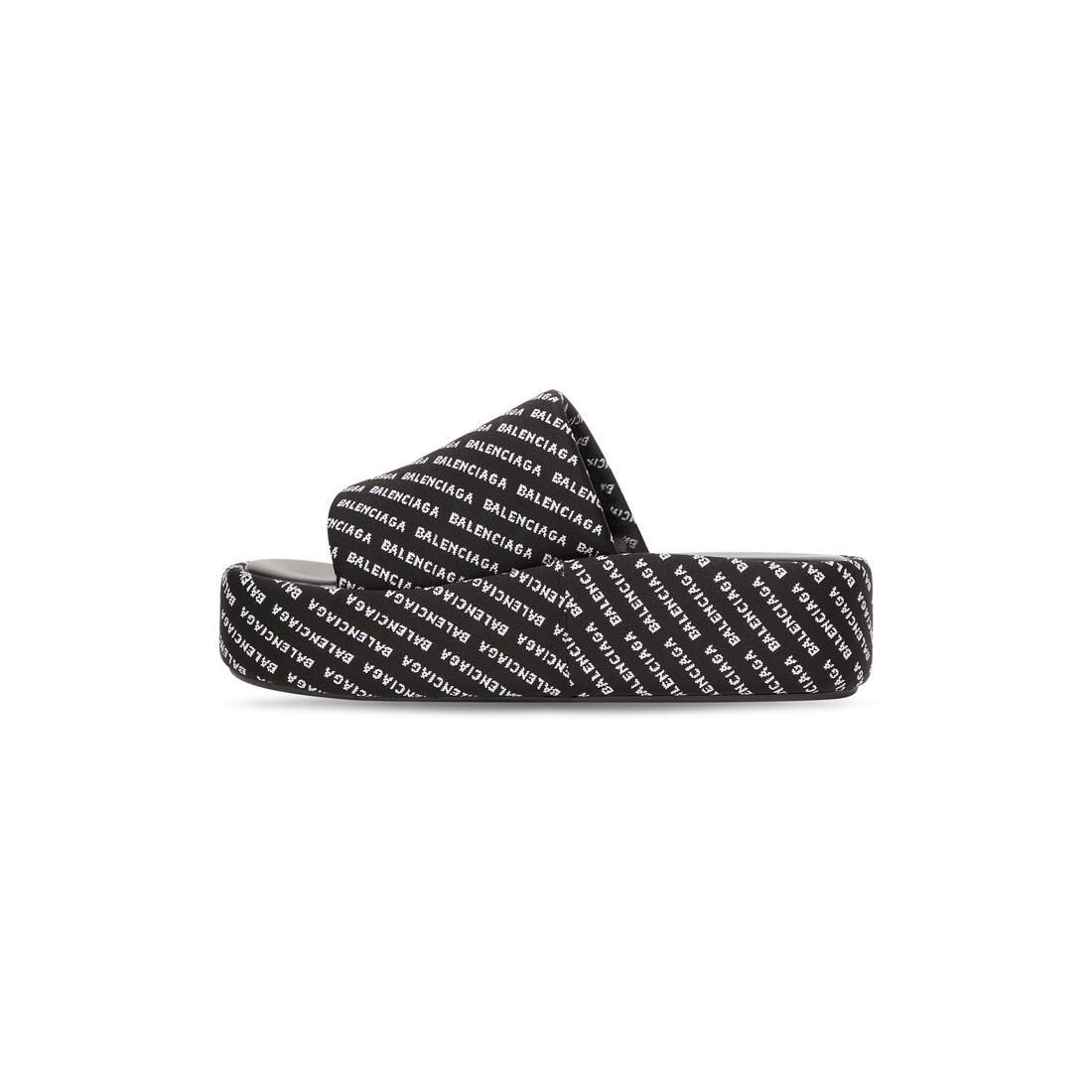 Balenciaga Women's Furry Slide Sandal Allover Logo - Black - Flat Sandals