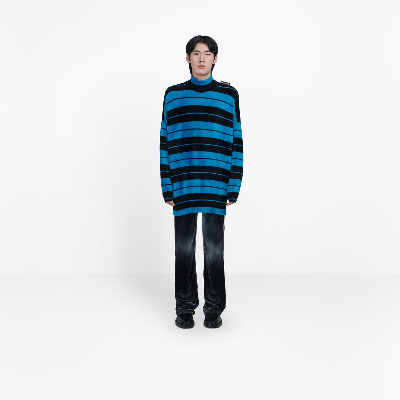 Balenciaga Velvet Striped Compact Chenille Oversized Sweater in Blue for  Men - Lyst