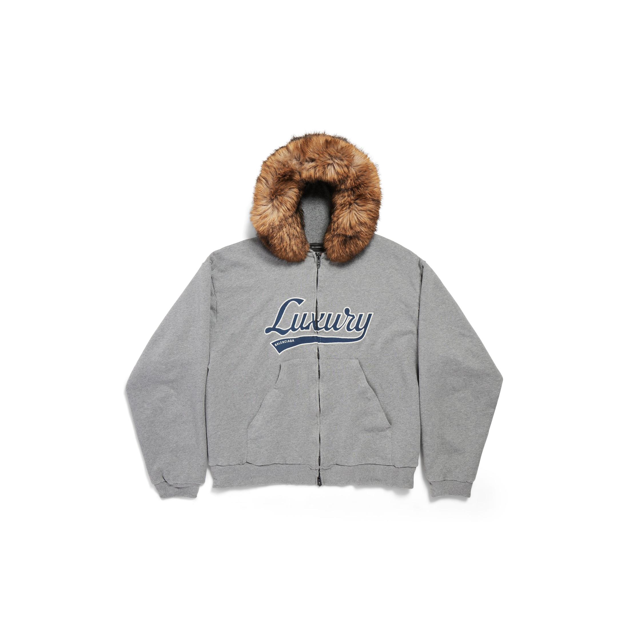 【バレンシアガ　LUXURY SCRIPT HOODIE】 Balenciaga Luxury Script Oversized Zip-Up Hoodie in Gray for Men
