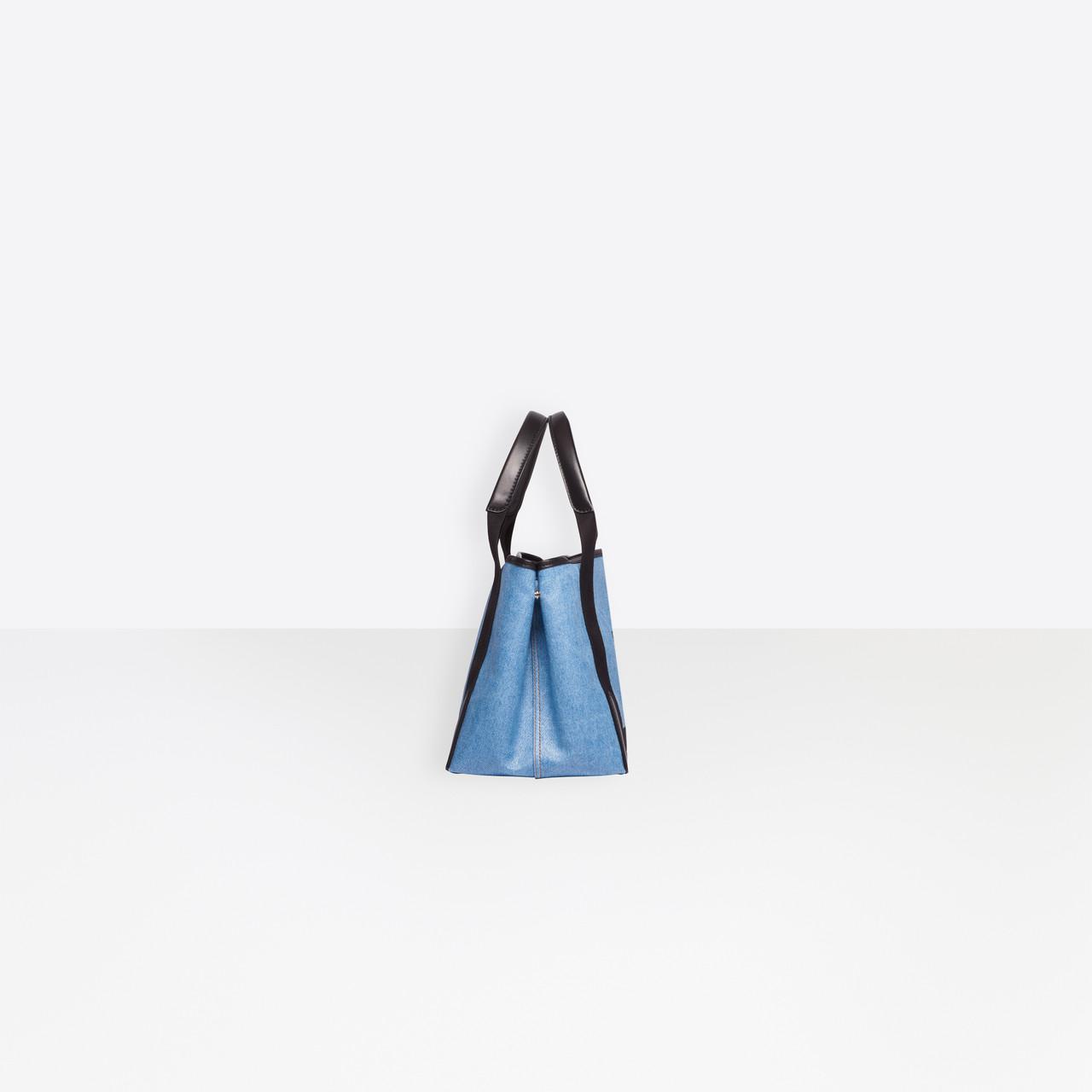 Navy Cabas small leather-trimmed printed canvas tote