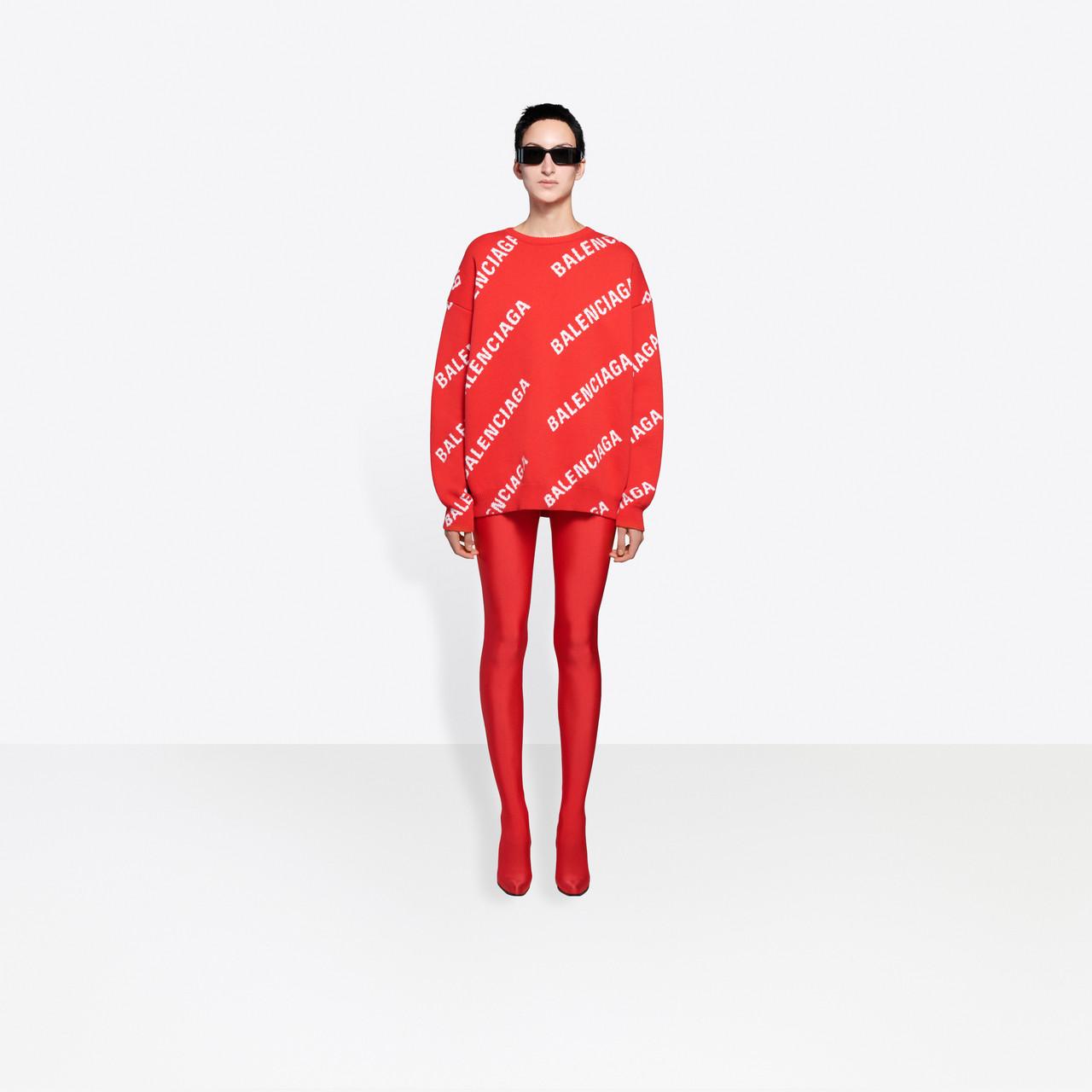 Balenciaga Oversized Logo Wool-blend Knit Sweater in Red | Lyst