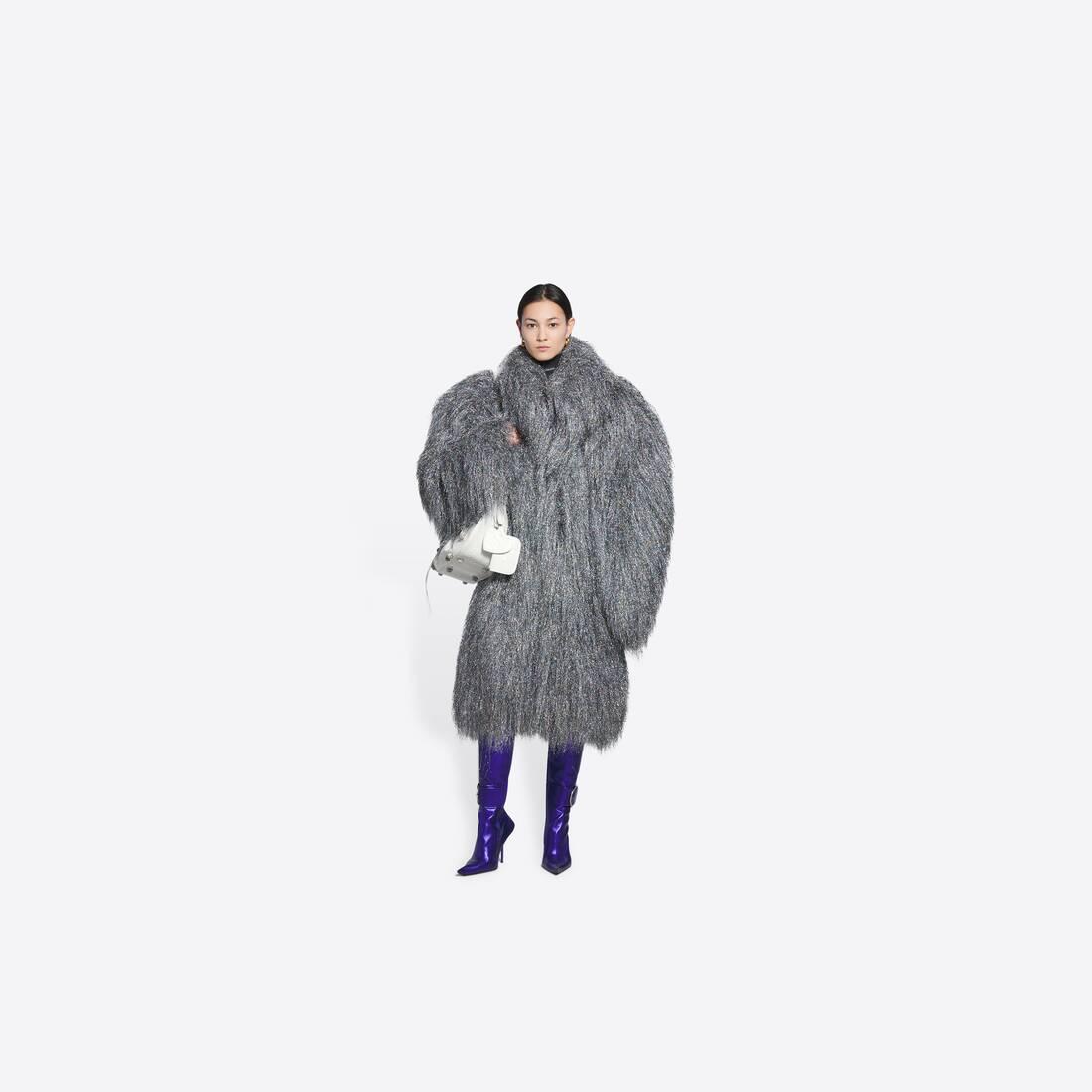 Balenciaga Boxy Fake Fur Coat in Metallic | Lyst