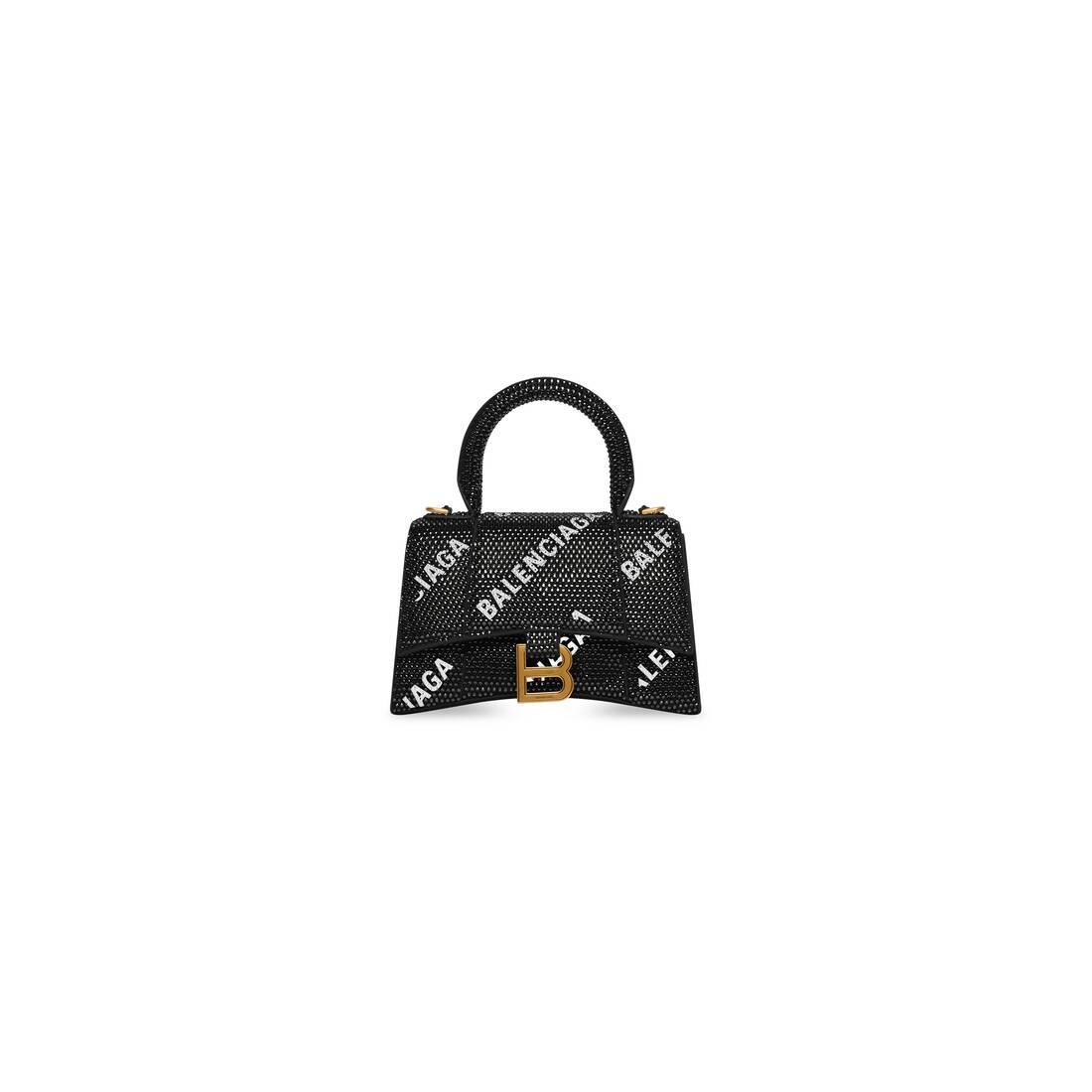 Balenciaga Hourglass Xs Handbag With Chain And Allover Logo Rhinestones in Black Lyst