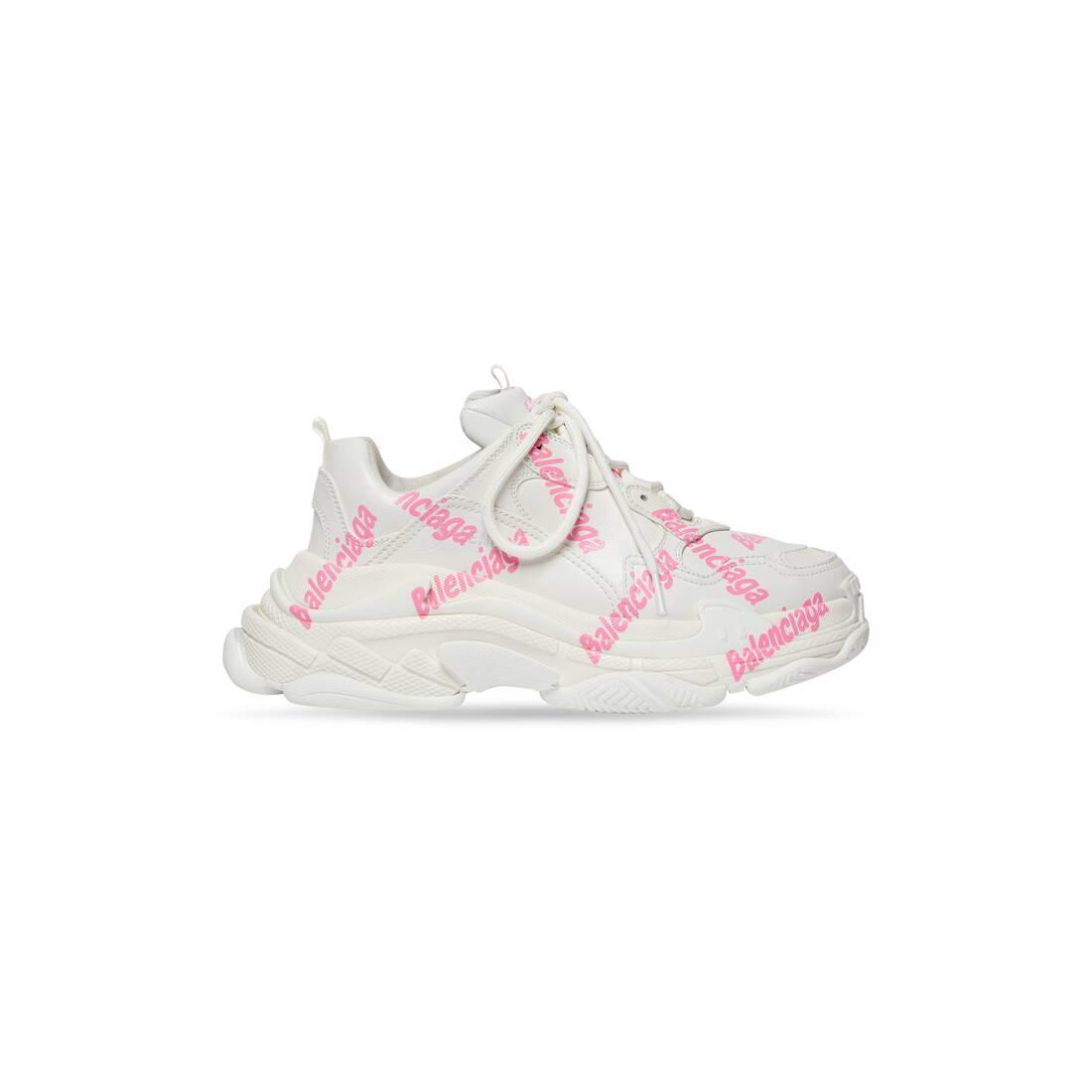 Balenciaga Triple S Logotype Trainers White in Pink | Lyst