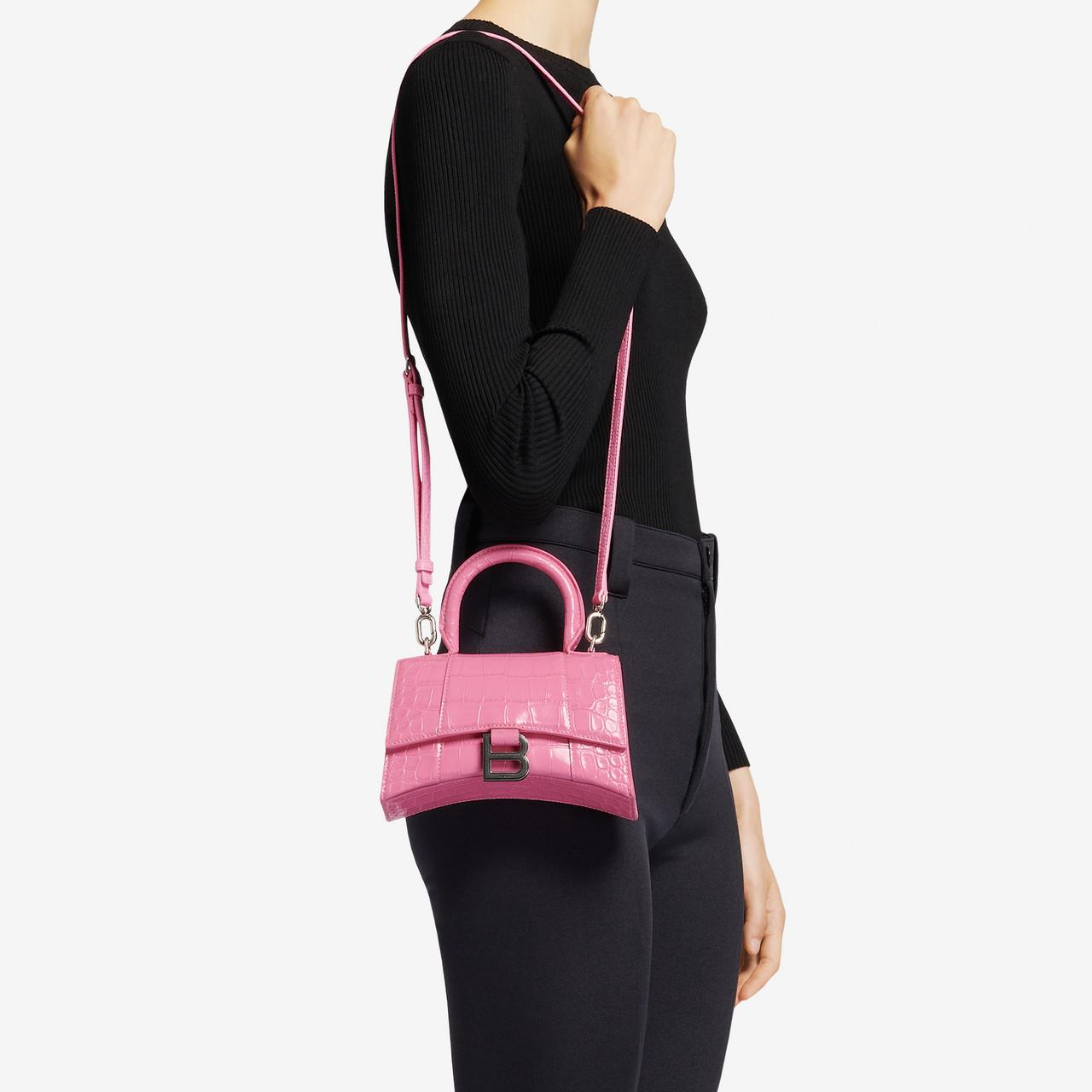 Balenciaga Hourglass XS Top Handle Bag Crocodile Leather In Rose