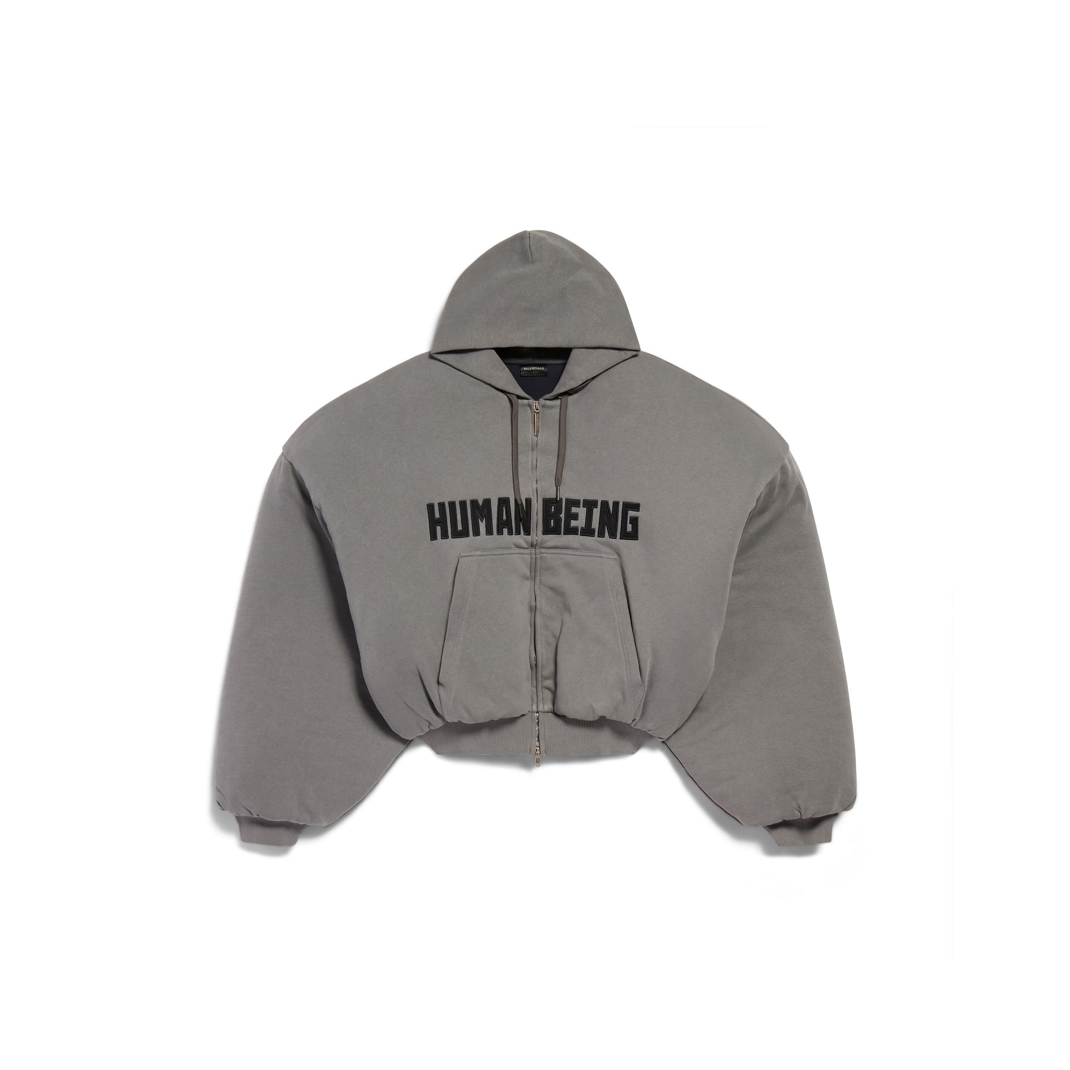 Balenciaga Human Being Appliqué Shifted Zip-Up Hoodie in Gray | Lyst