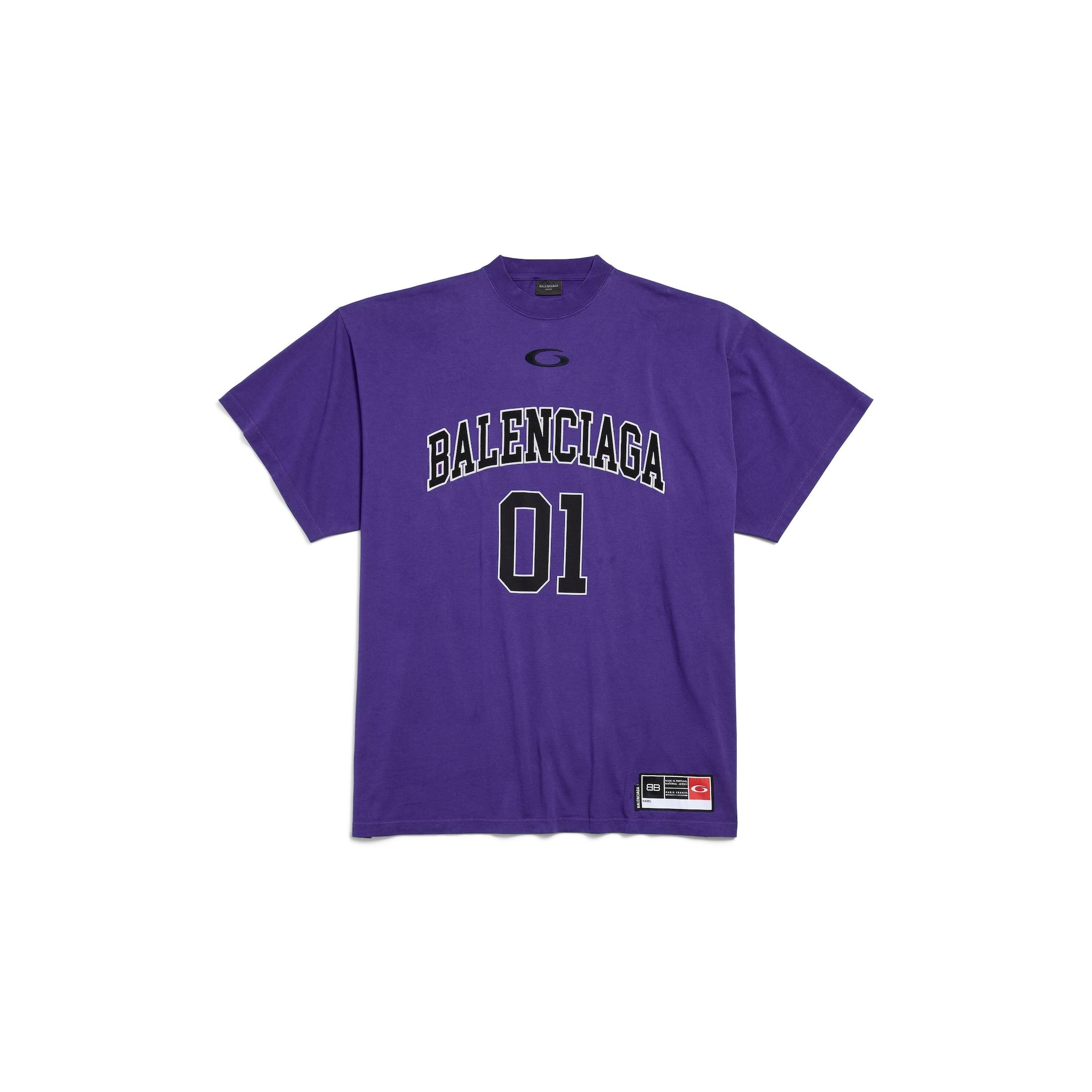 Tシャツ・カットソー *BALENCIAGA* Medium Fit Logo Short Sleeve T-Shirt Fade Purpl Balenciaga Back T-shirt Medium Fit in Purple/grey