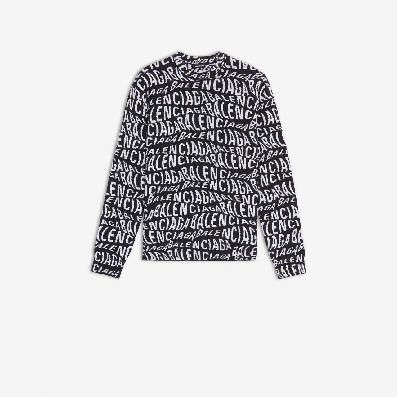 Balenciaga Wool Logo Wave Crewneck Sweater in Black / White (White) for Men  - Lyst