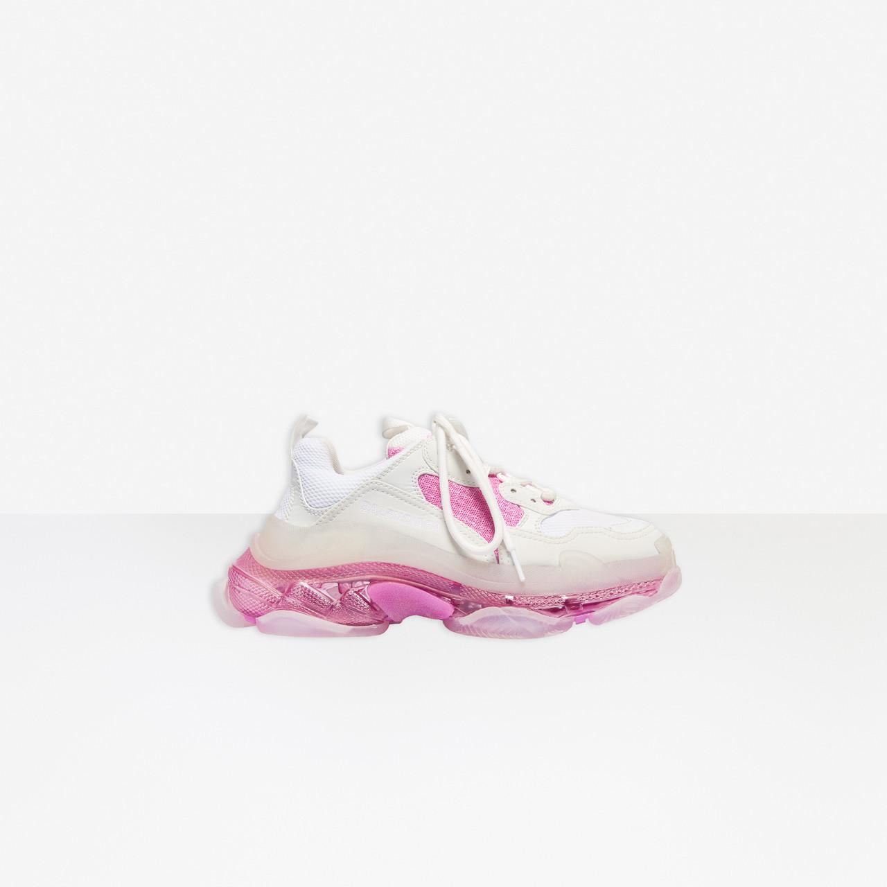 Balenciaga Leather Triple S Clear Sole Sneaker in White Pink (Pink) | Lyst