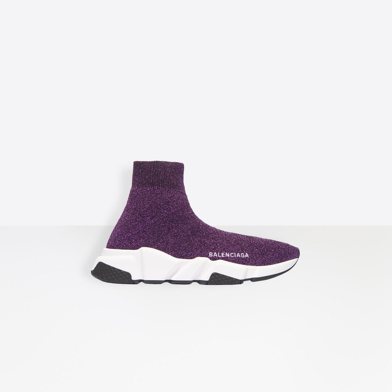 purple and white balenciaga's