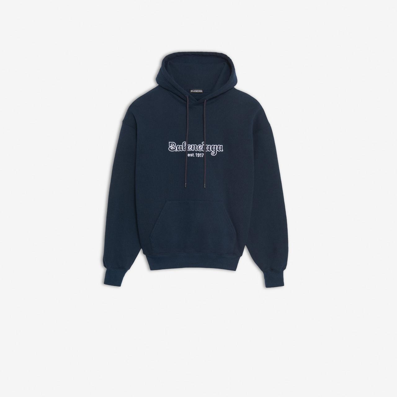 Balenciaga Fleece Est. 1917 Back Pulled Hoodie in Navy / White (Blue) for  Men | Lyst Canada