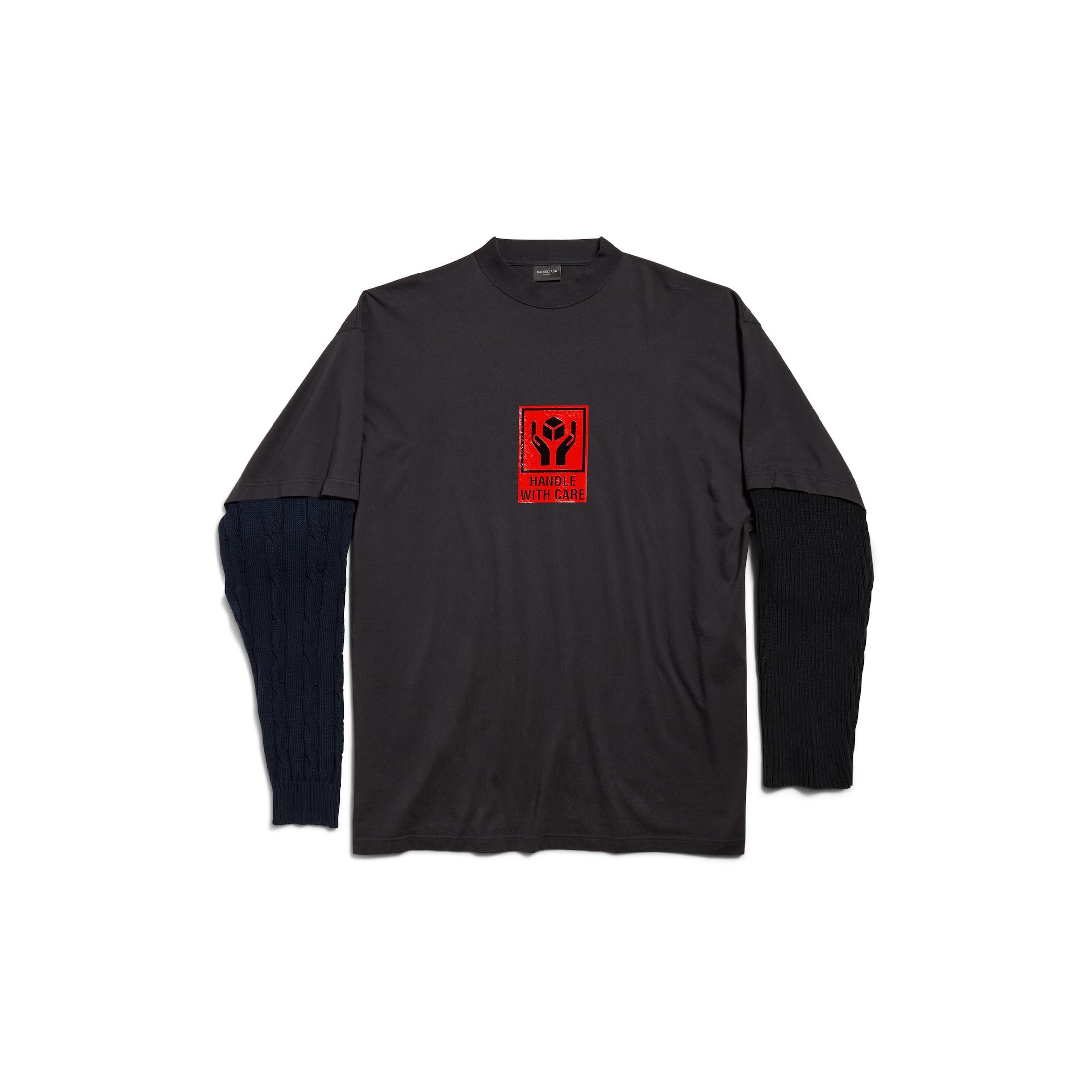 Balenciaga Handle With Care Patched Sleeves T-Shirt in Blue for