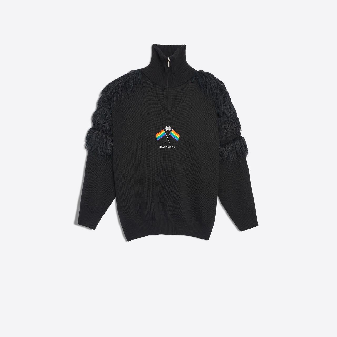Balenciaga Wool Lgbtq Flags Zip Up Turtleneck Sweater in Black for 