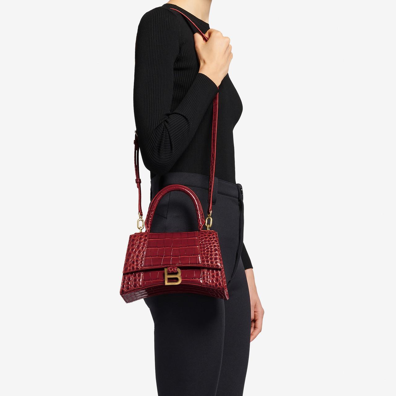 Balenciaga Leather Hourglass Small Top Handle Bag in Burgundy (Red) - Lyst