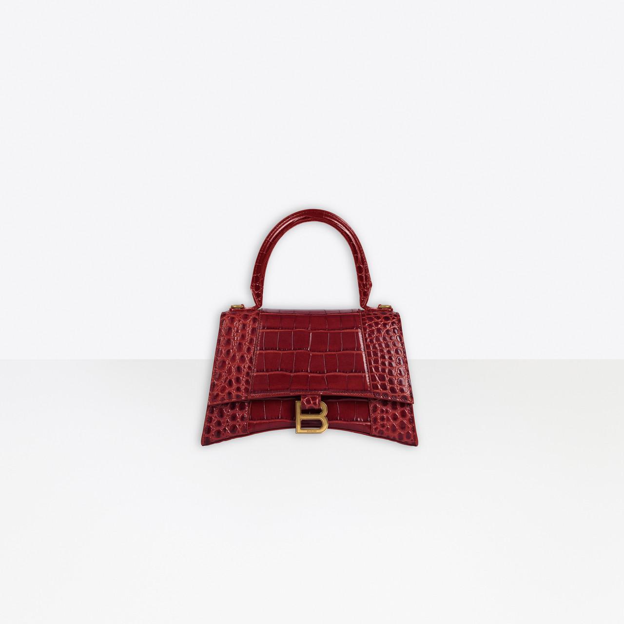 Balenciaga Leather Hourglass Small Top Handle Bag in Burgundy (Red) - Lyst