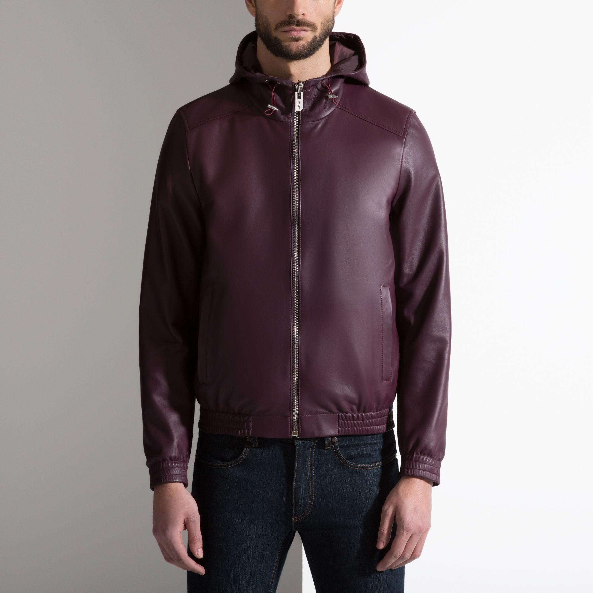 Bally Hooded Leather Jacket in Red for Men Lyst