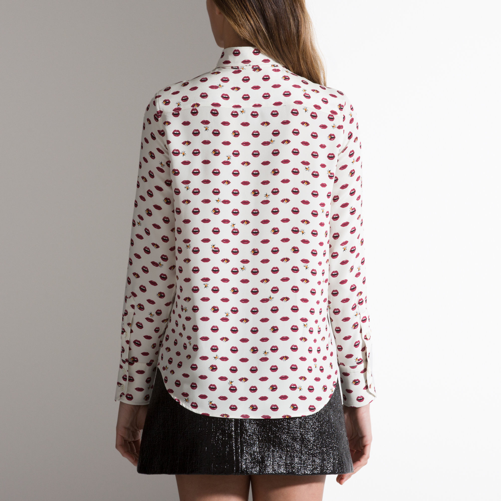 Bally Lip Print Button Down Shirt Women ́s Silk Printed Shirt In Bone