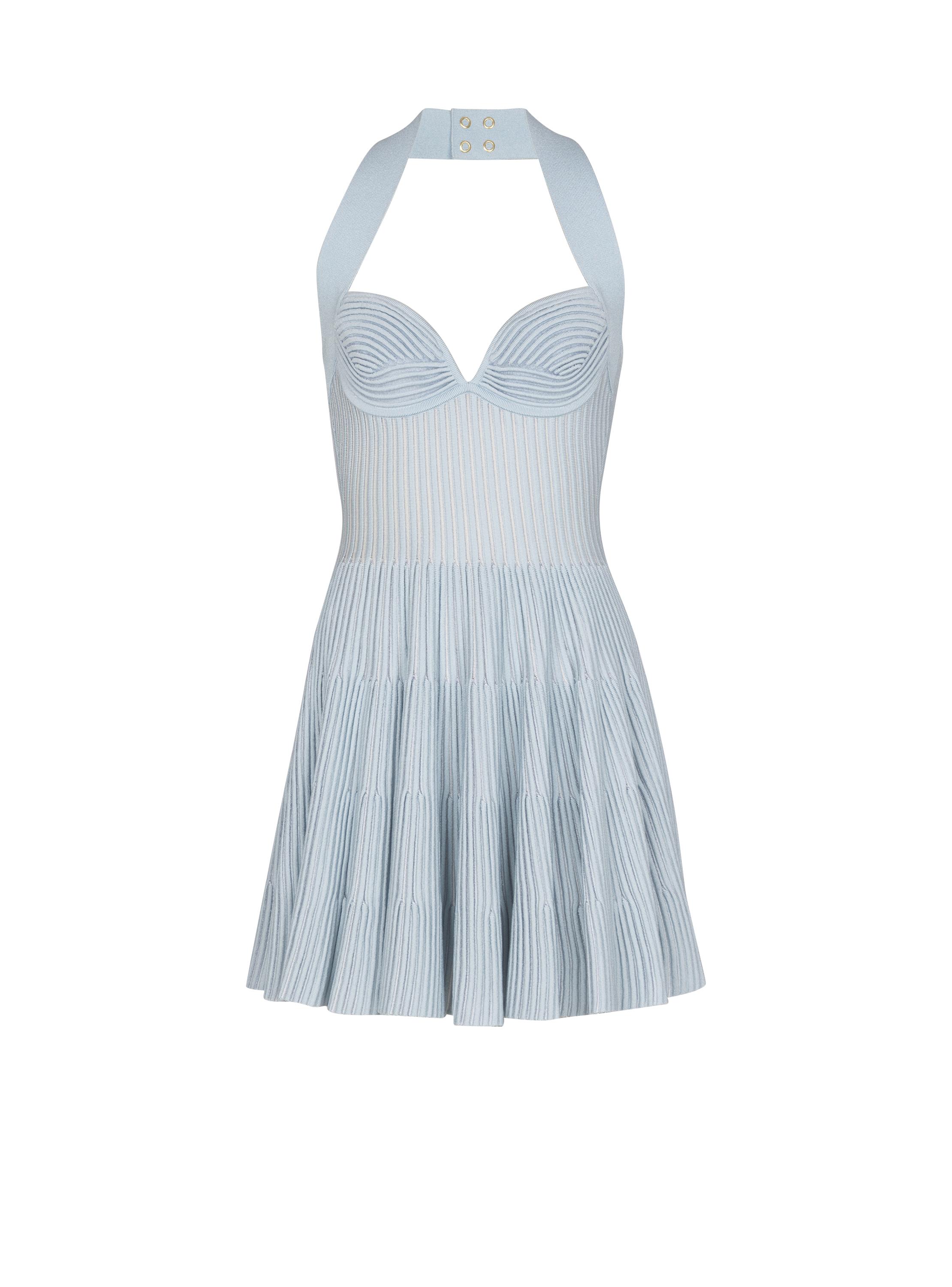 Balmain Textured Knit Halterneck A-Line Dress in Blue | Lyst UK