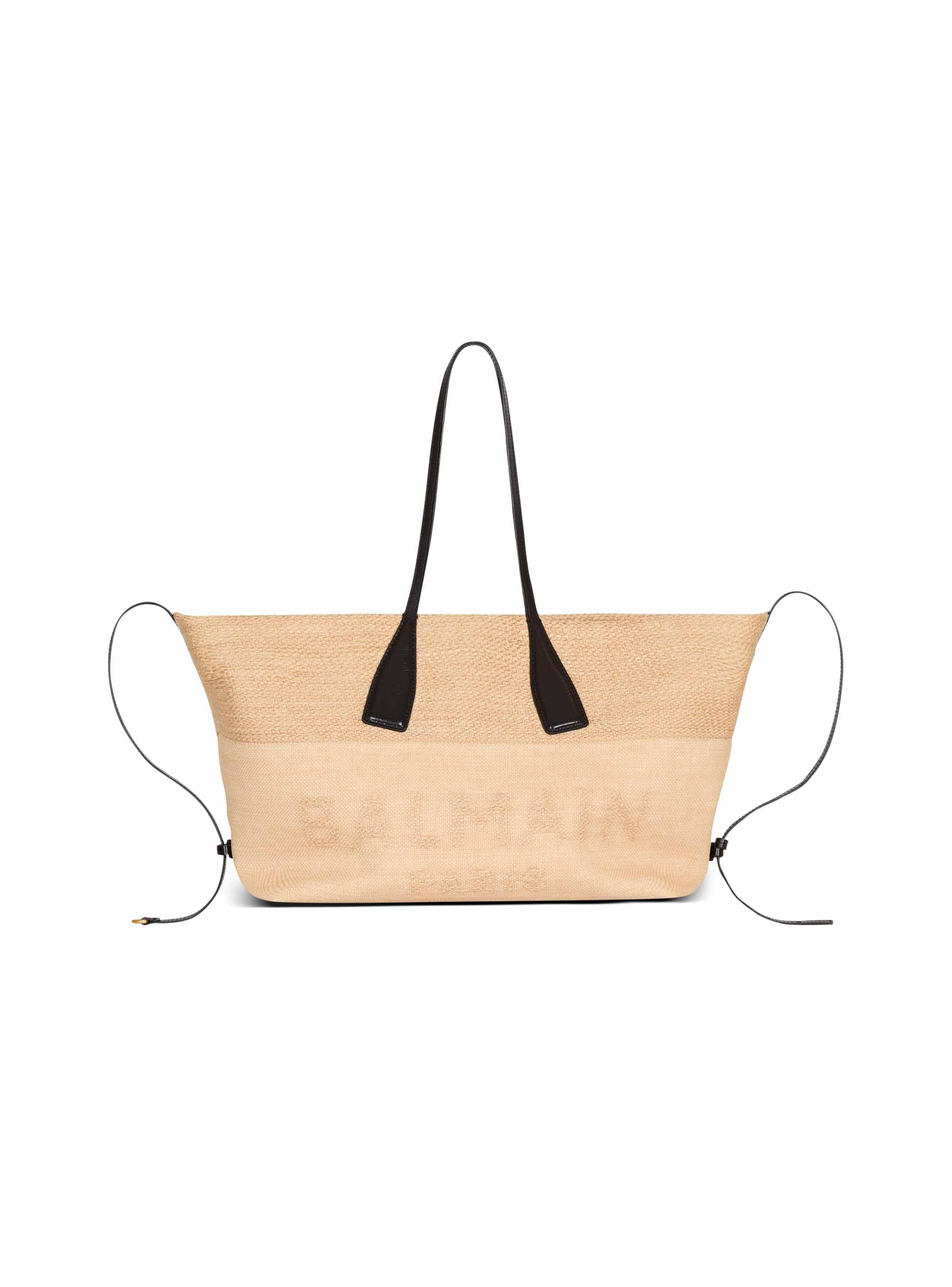 【関税込み】Track Shopper Bag - Balmain - Raffia - Neutral Balmain Track Raffia Tote Bag | Bloomingdale's