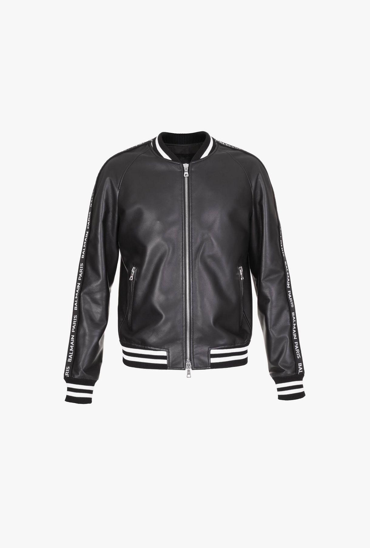 Balmain Leather Bomber Jacket With Logo In Black White Black For Men Save 97 Lyst