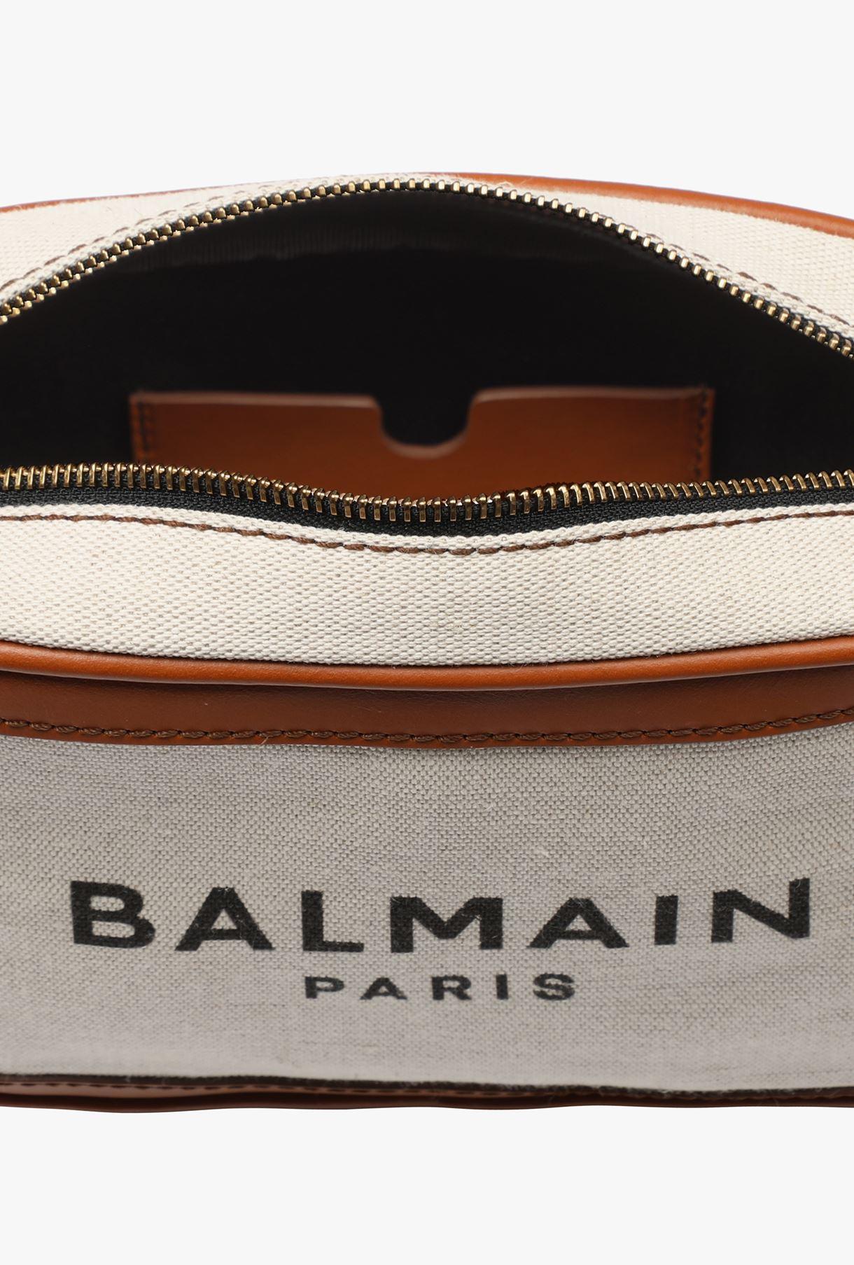 Balmain Ecru Canvas B-army 20 Belt Bag With Brown Leather Panels for ...