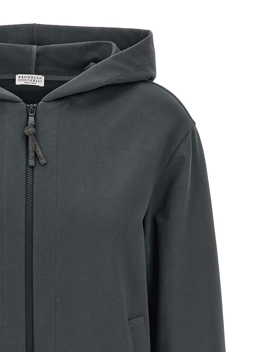 Brunello Cucinelli Monili cotton zip-up hoodie - Grey