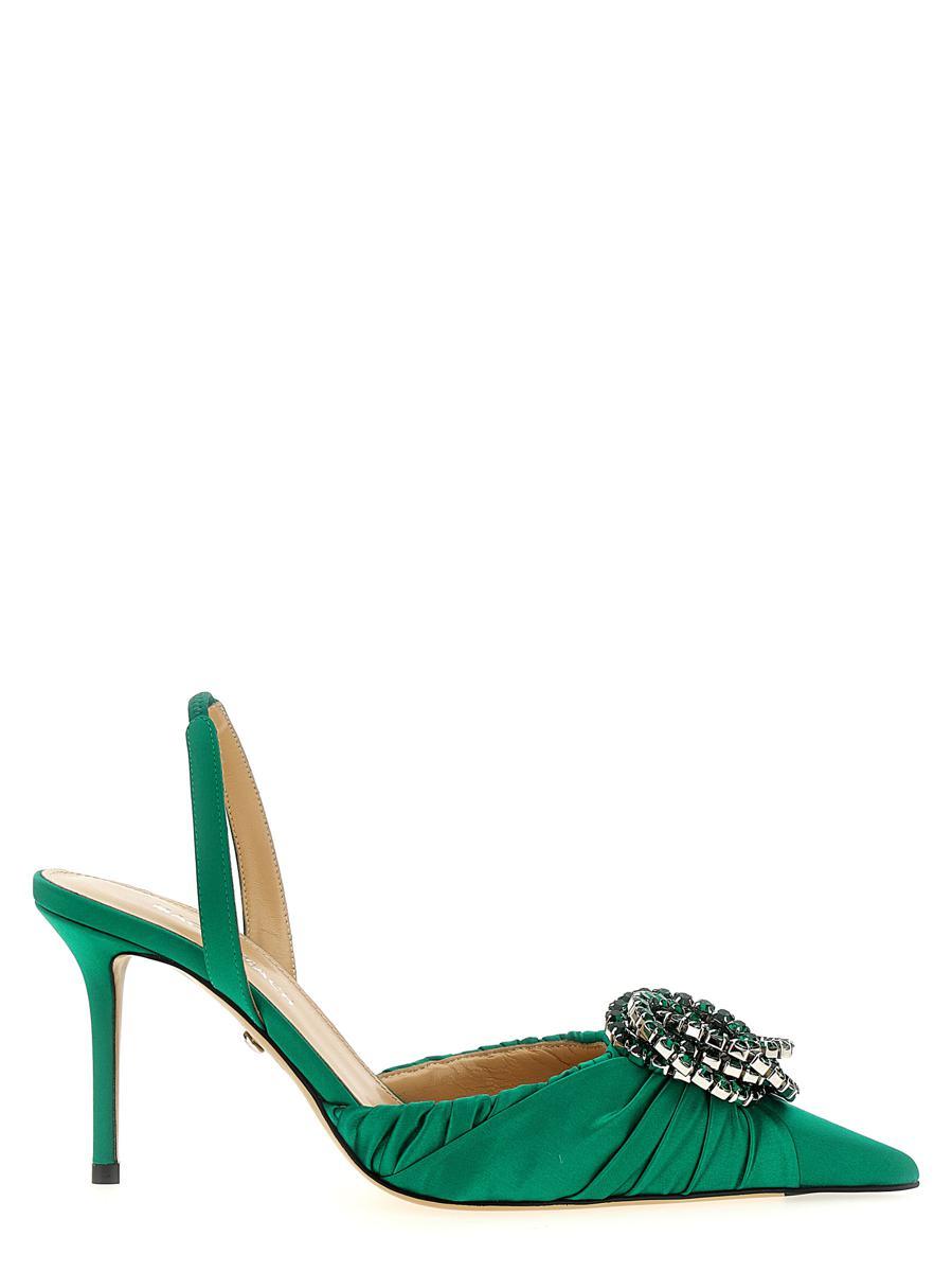 サンダル・ミュール MACH & MACH 'Galaxy' slingback (R25S082185CRPEMDE EMERALD) Mach & Mach Galaxy 85MM Crystal-Embellished Satin Sandals