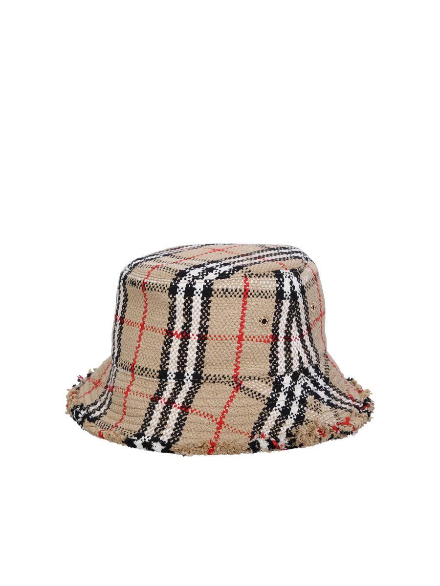 Burberry Italian Crafted Bouclé Bucket Hat In A Cotton And Wool Blend And  Highlighted With Vintage Check Pattern in Natural | Lyst