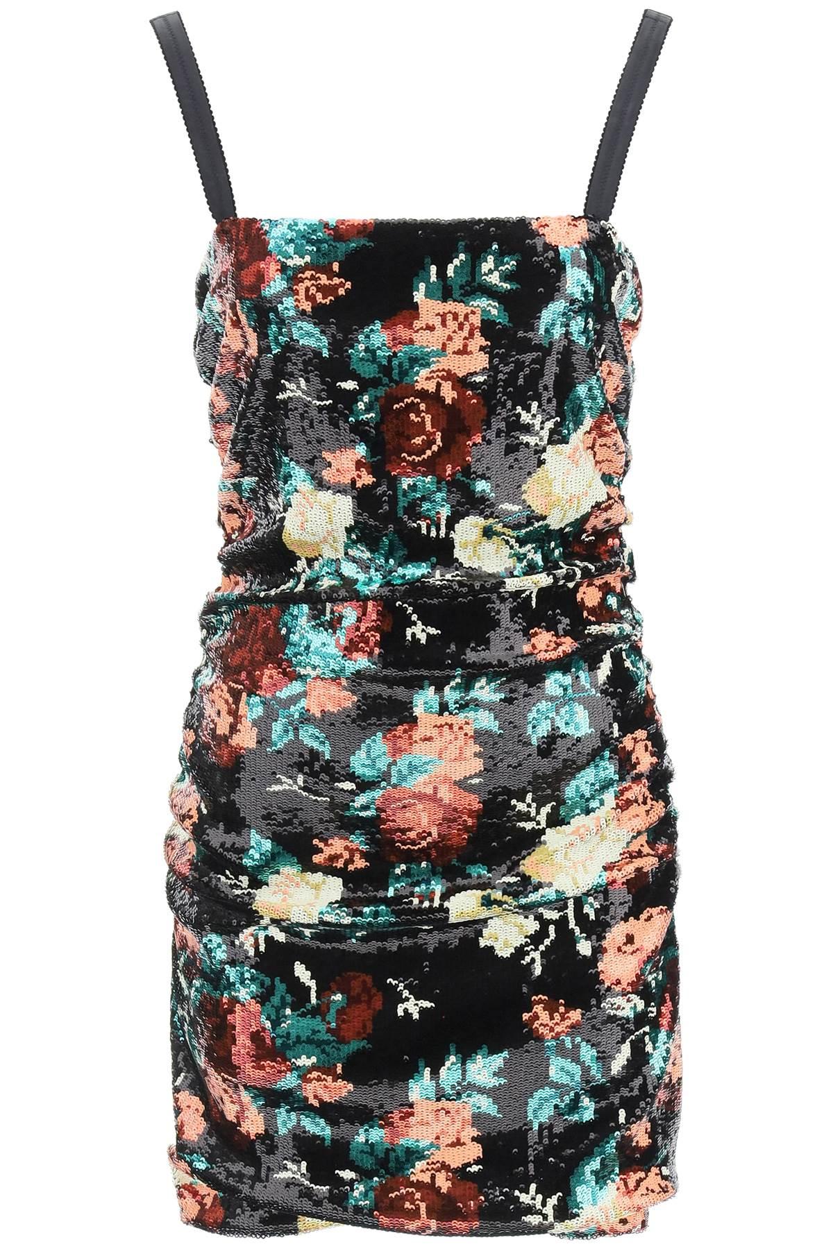 Dolce & Gabbana Silk Floral-patterned Sequin Mini Dress | Lyst