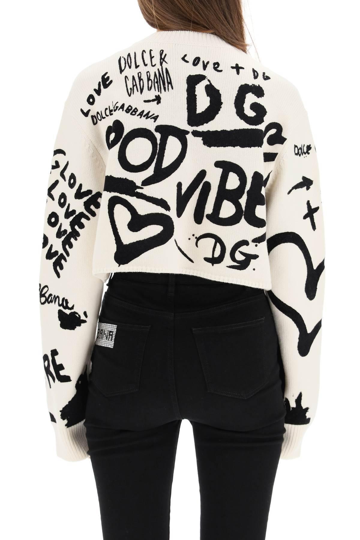 Dolce & Gabbana Dolce & Gabbana Cropped Sweater With Graffiti Logo in Black  | Lyst