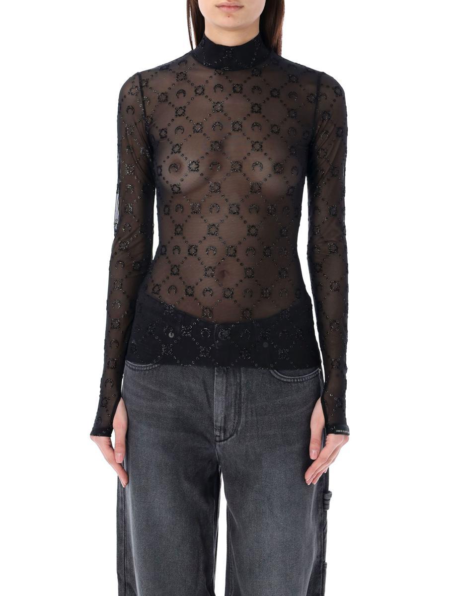 marine serre Regenerated グリッタードレス Marine Serre Regenerated Flock-Glitter Top In Black - 32