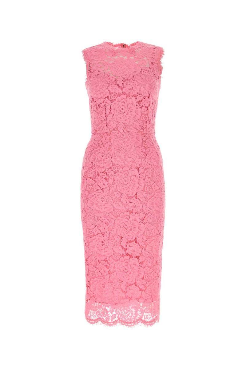 Dolce Gabbana Stretch Lace Dress in Pink Lyst Canada