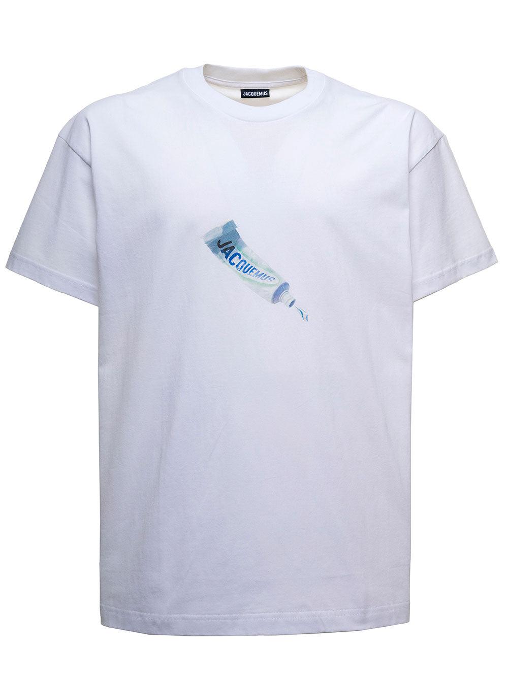 Jacquemus White Cotton T-shirt With Toothpaste Logo Print for Men 