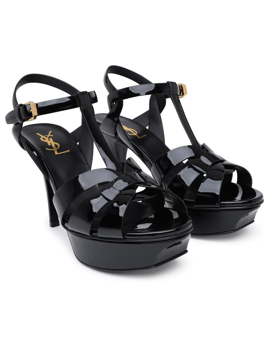 Saint Laurent Black Patent Leather Sandals | Lyst