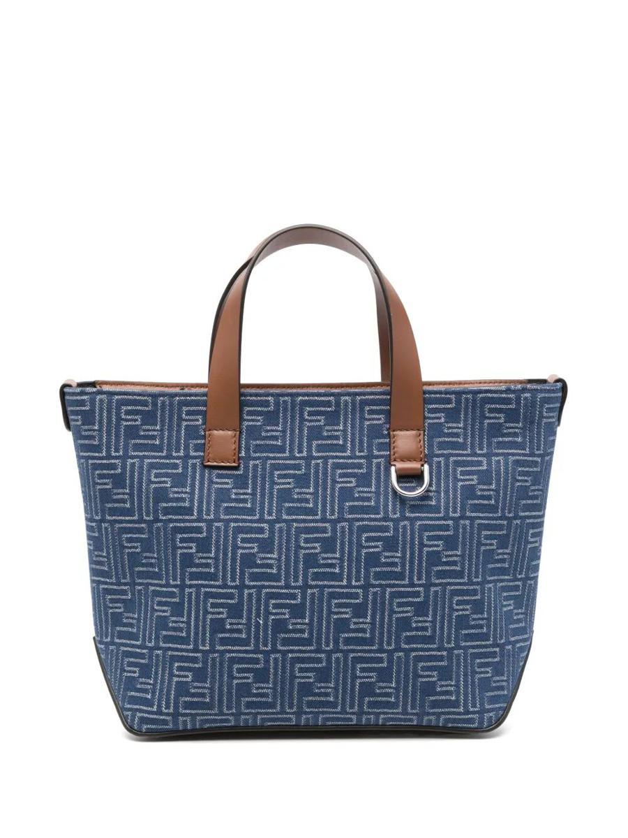 Fendi Denim Effect Ff Jacquard Small Shopping Bags in Blue