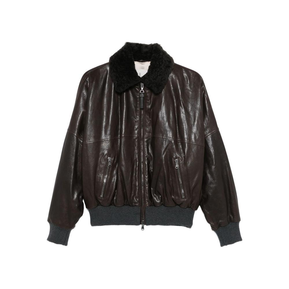 レザージャケット・コート BRUNELLO CUCINELLI BROWN CROPPED LEATHER JACKET Brunello Cucinelli Brown cropped leather jacket | TheDoubleF