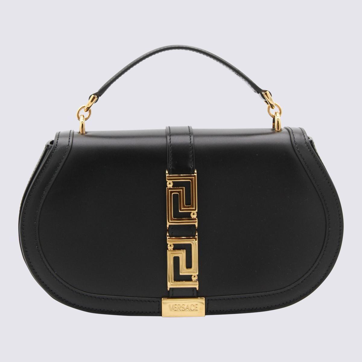 Versace Black Leather Greca Goddess Handle Bag | Lyst