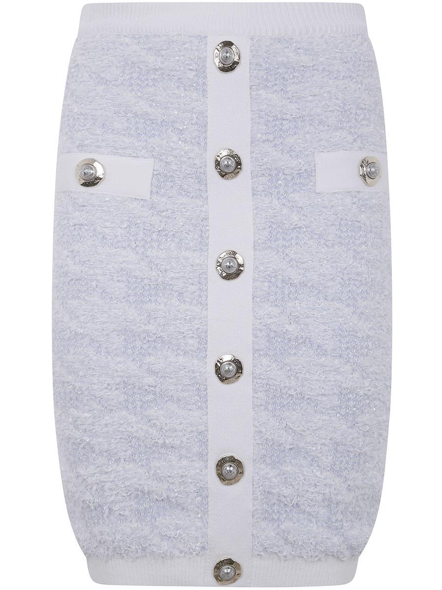 【関税&送料込み】Balmain Buttoned Tweed Knee Lenght Skirt Balmain Buttoned Tweed Knee Length Skirt in Blue | Lyst