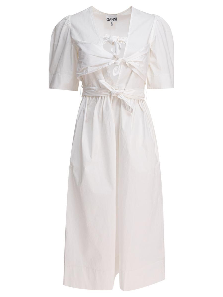 ワンピース Ganni Midi dress with bows White Ganni Midi Dress With Bows in White | Lyst