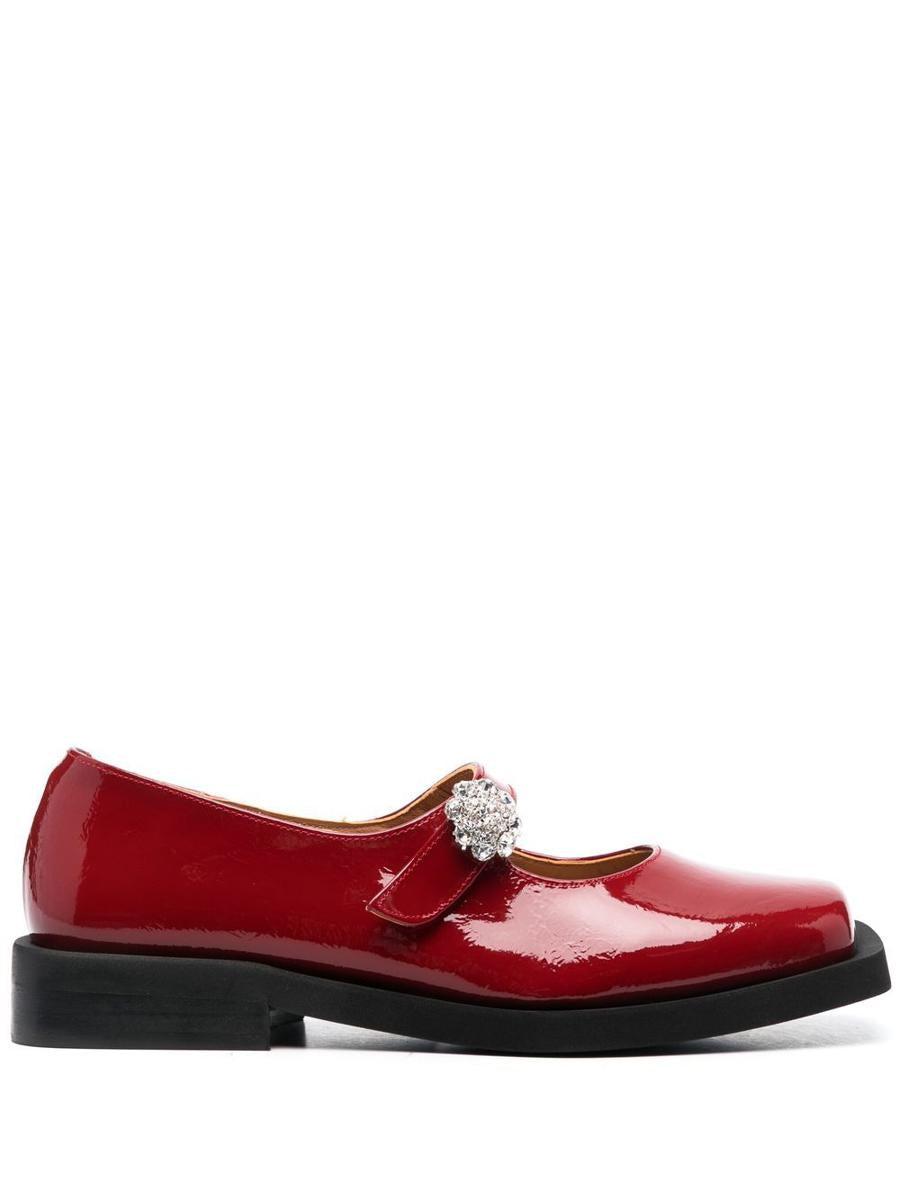 Ganni Patent-finish Leather Ballerina Shoes in Red | Lyst