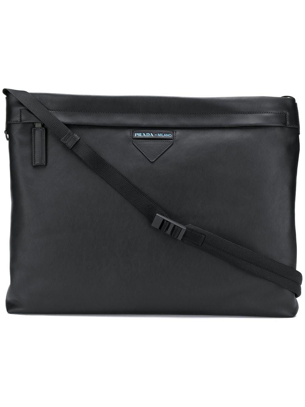 Prada Leather Top Zip Square Shoulder Bag in Black for Men | Lyst