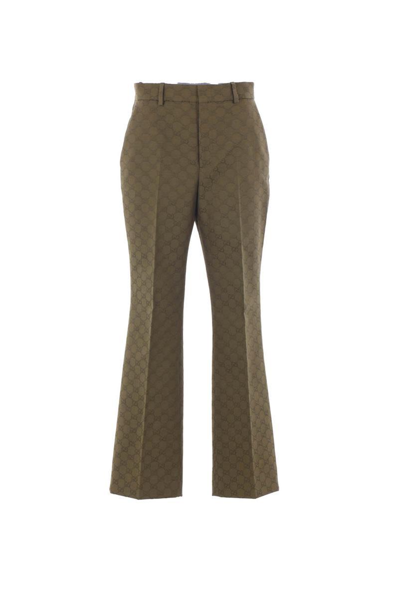 ボトムスその他 GUCCI Military green trousers in GG fabric Gucci Panelled mid-rise Cargo Trousers | Green | FARFETCH