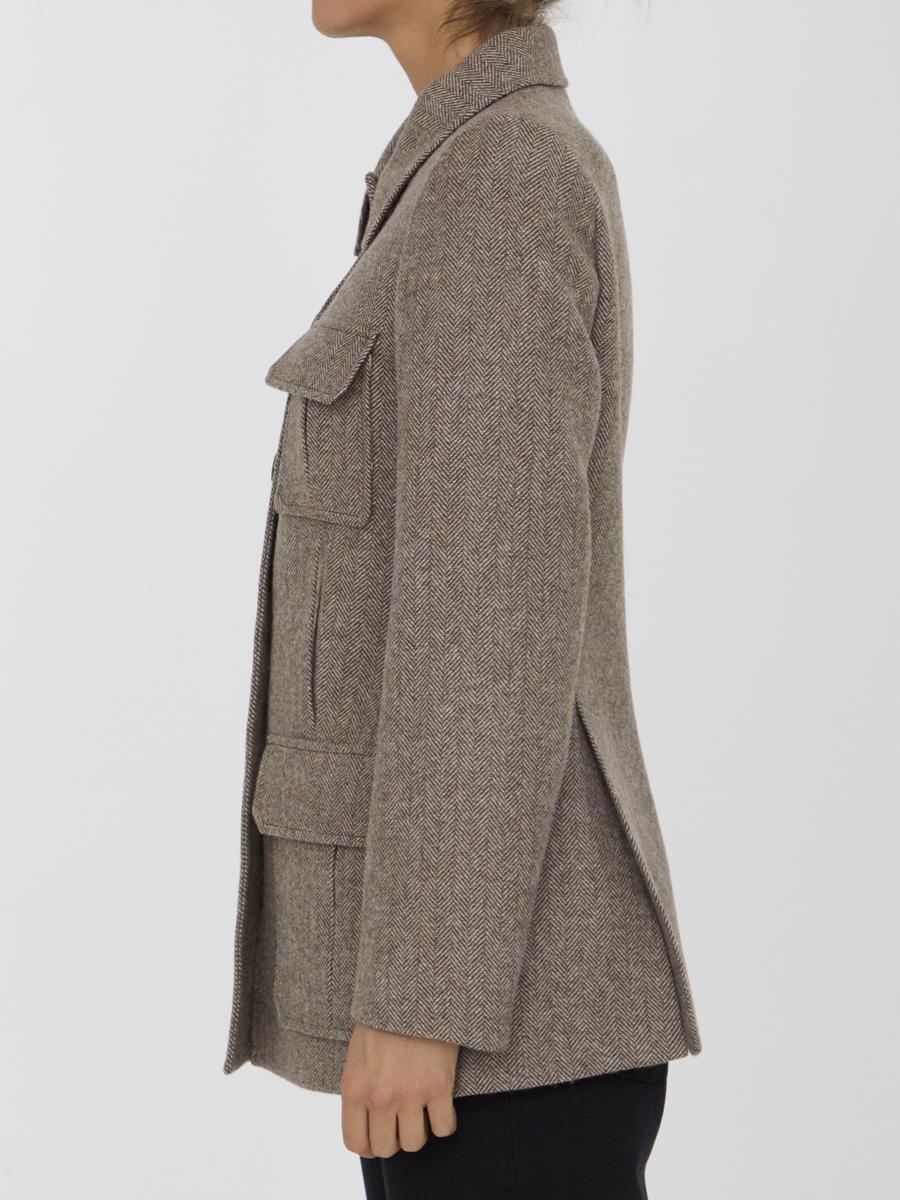 CHLOE | HERRINGBONE WOOL LONG OFFICER JACKET ジャケット Chloé Long Officer Jacket In Herringbone Wool | Chloé US