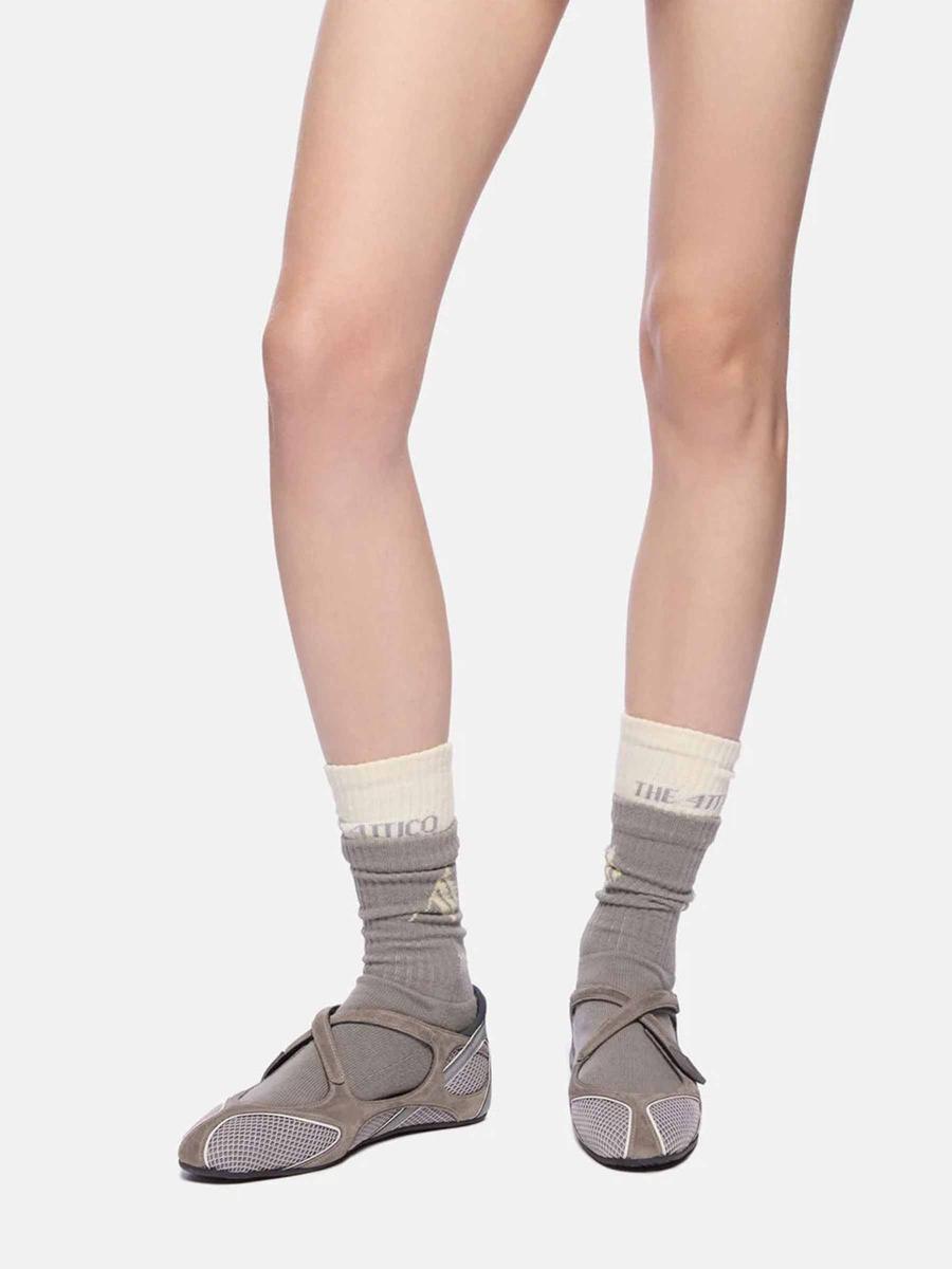 【the attico・アティコ】 BALLET FLATS バレエシューズ Floor 01 suede and mesh ballet flats in grey - The Attico
