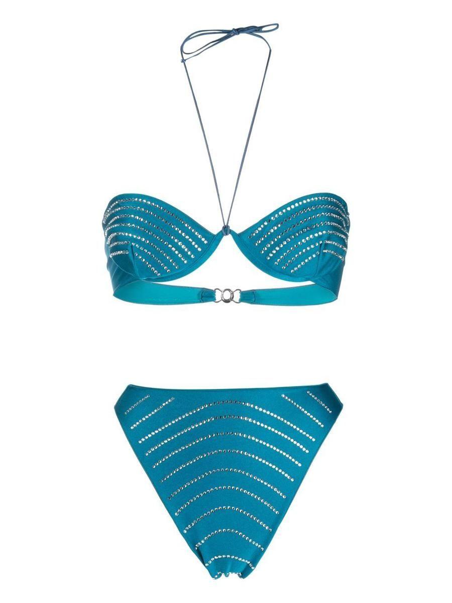 Oséree Rhinestrone High-waisted Bandeau Bikini in Blue | Lyst